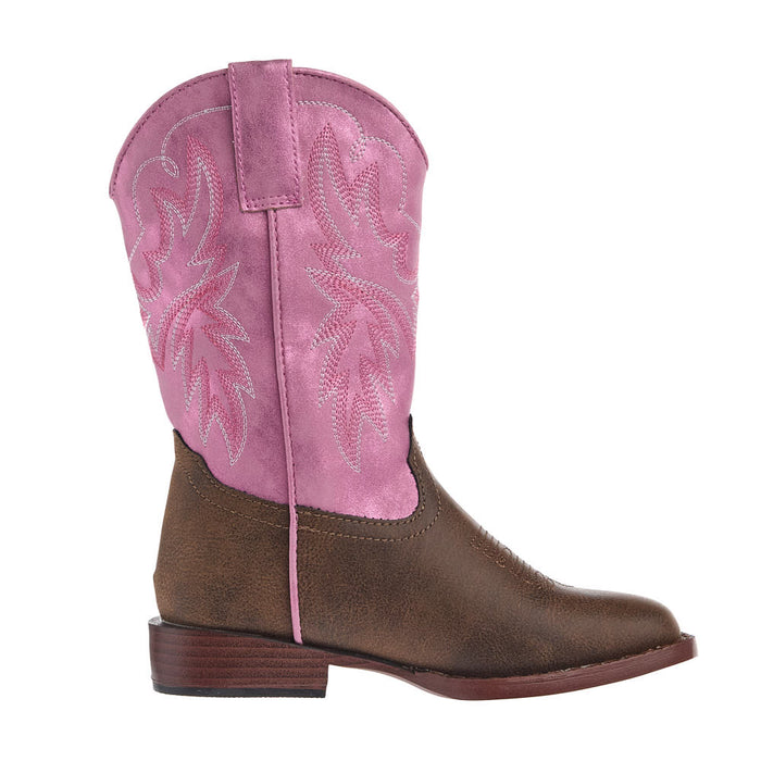 Roper Footwear Little Kid's Gretchen Brown Square Toe with Pink Metallic Shaft Boot