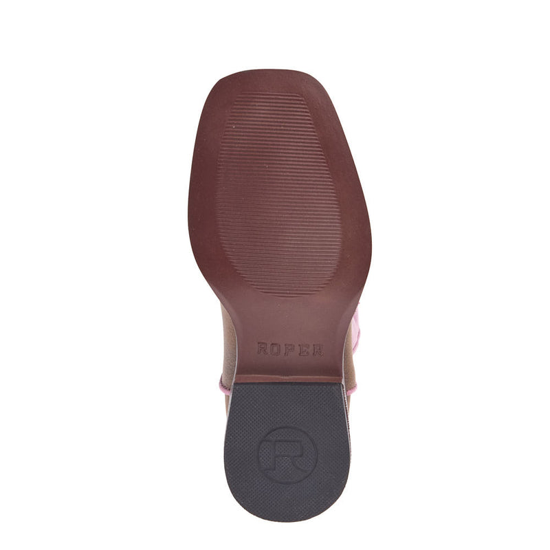 Roper Footwear Little Kid's Gretchen Brown Square Toe with Pink Metallic Shaft Boot