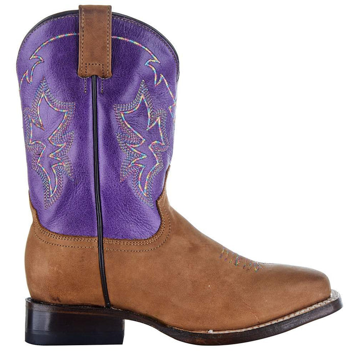 Roper Footwear Exclusive Kids Tan Vamp Purple Shaft Cowgirl Boot