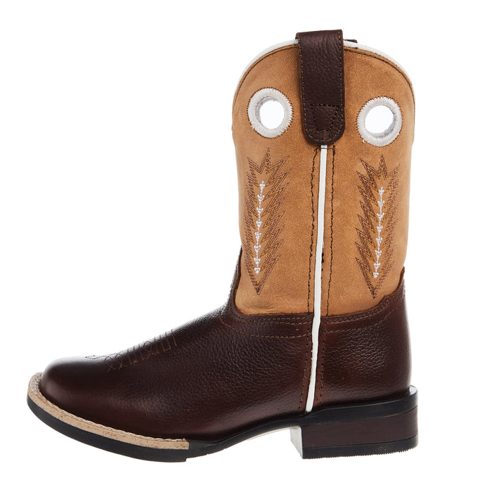 Roper Footwear Kid`s James Brown Leather Vamp w/ Tan Shaft Square Toe Boot