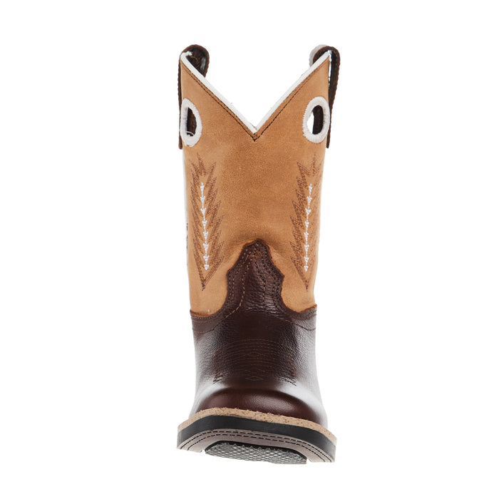 Roper Footwear Kid`s James Brown Leather Vamp w/ Tan Shaft Square Toe Boot