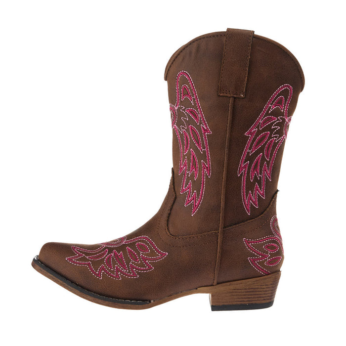 Roper Footwear Kid's Brown Faux Vamp 9in Embroidered Wings and Harts Top