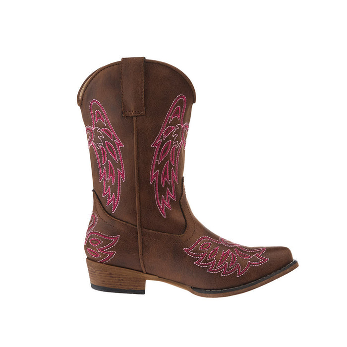 Roper Footwear Kid's Brown Faux Vamp 9in Embroidered Wings and Harts Top