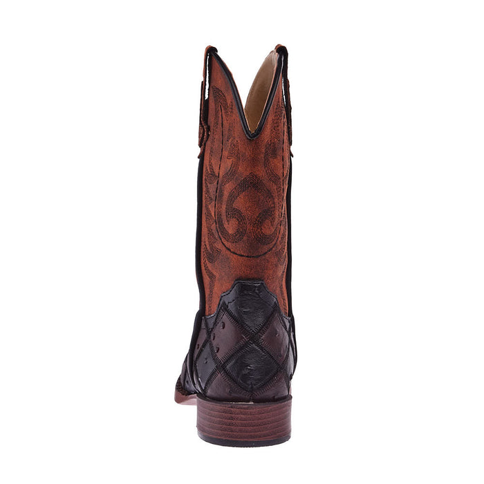 Roper Footwear Childrens Bird Blocks Brown and Black Faux Ostrich Patchwork Cowboy Boot