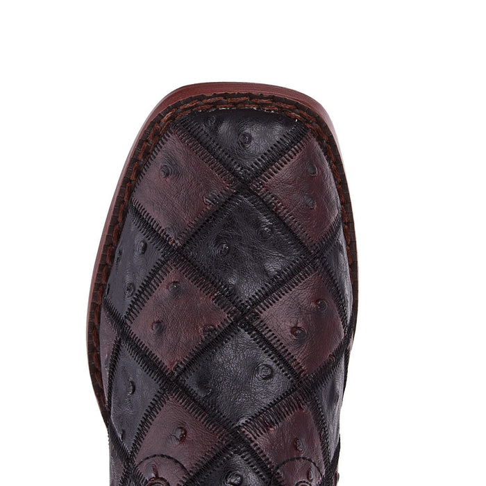 Roper Footwear Childrens Bird Blocks Brown and Black Faux Ostrich Patchwork Cowboy Boot