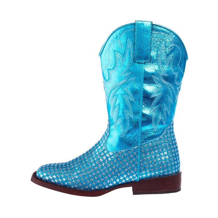 Roper Footwear Childrens Glitter Gleam Turquoise Checkered Cowgirl Boot