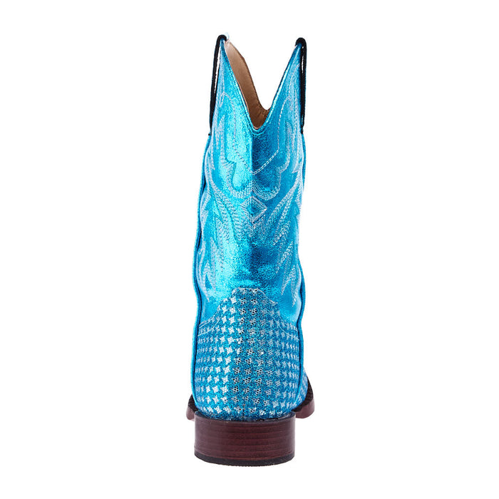 Roper Footwear Childrens Glitter Gleam Turquoise Checkered Cowgirl Boot