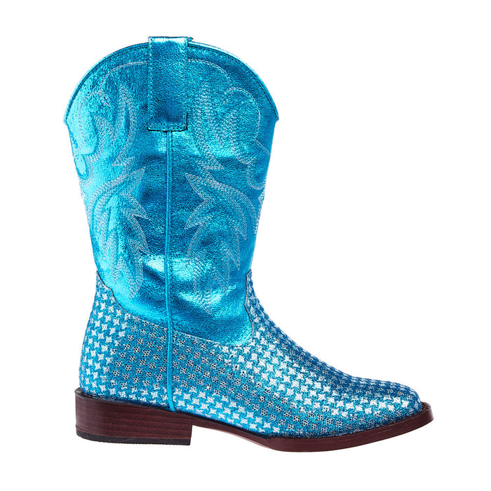 Roper Footwear Childrens Glitter Gleam Turquoise Checkered Cowgirl Boot
