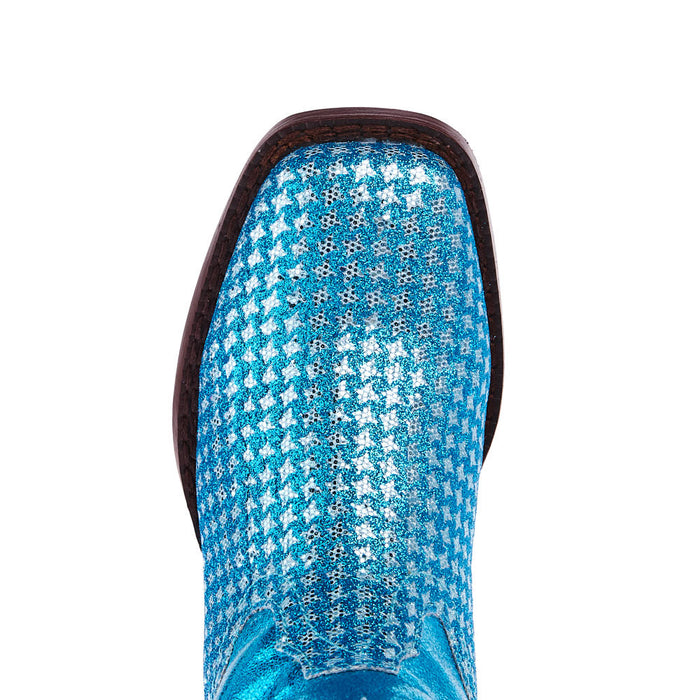 Roper Footwear Childrens Glitter Gleam Turquoise Checkered Cowgirl Boot