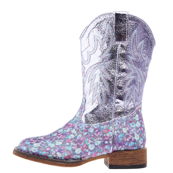 Roper Footwear Kids Glitter Bloom lavender Square Toe Boot