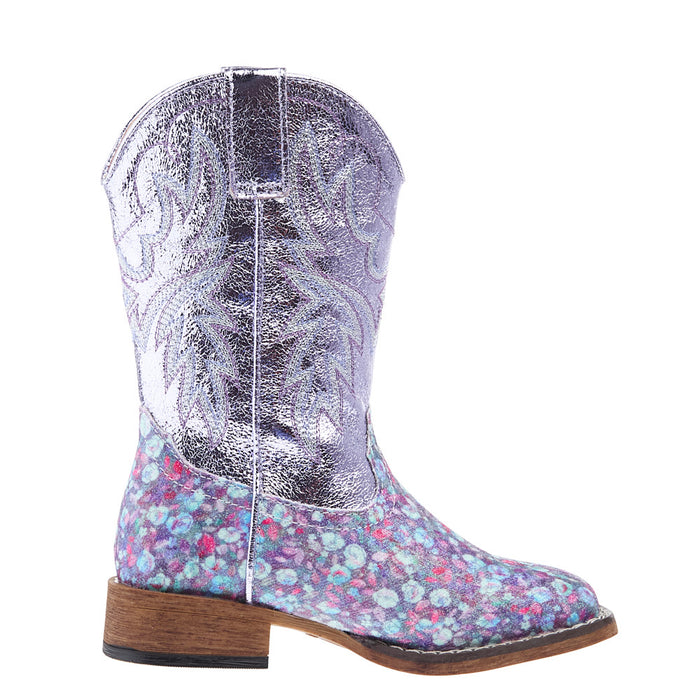 Roper Footwear Kids Glitter Bloom lavender Square Toe Boot