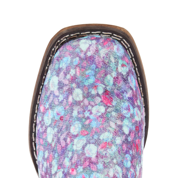 Roper Footwear Kids Glitter Bloom lavender Square Toe Boot