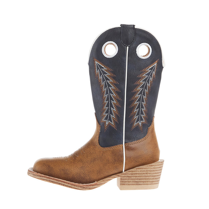 Roper Footwear Little Kids Walker Tan Square Toe with Navy Shaft Boot