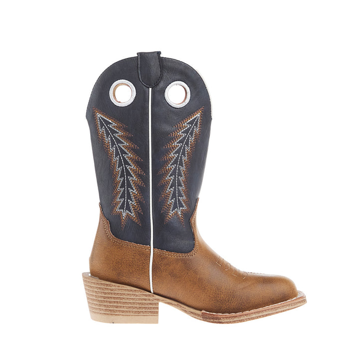 Roper Footwear Little Kids Walker Tan Square Toe with Navy Shaft Boot