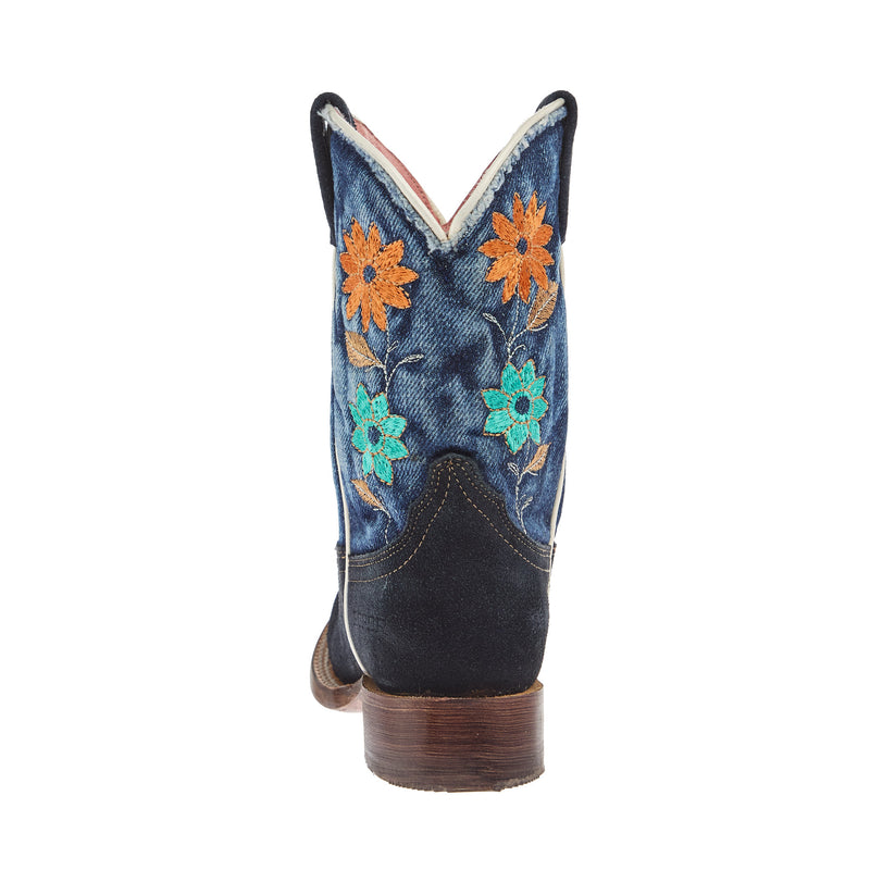 Roper Footwear Kid`s Flower Power Blue Suede and Denim Shaft Cowgirl Boot