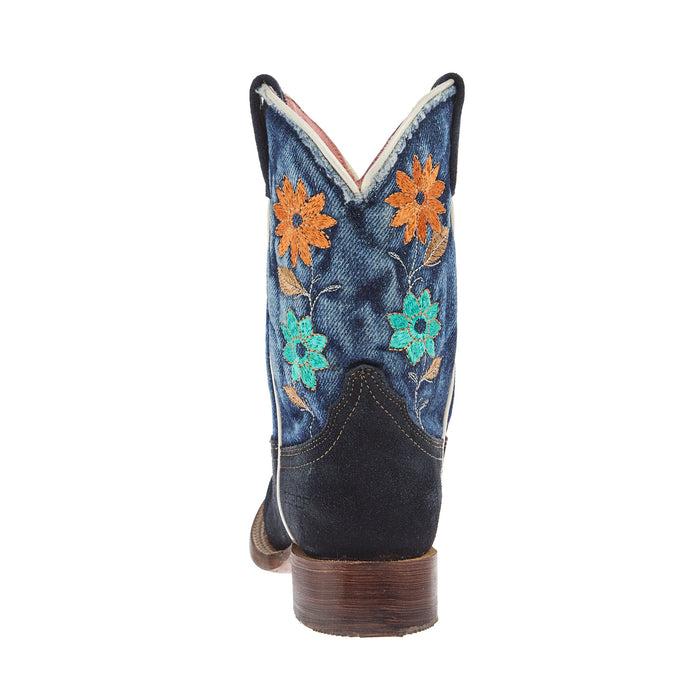 Roper Footwear Kid`s Flower Power Blue Suede and Denim Shaft Cowgirl Boot