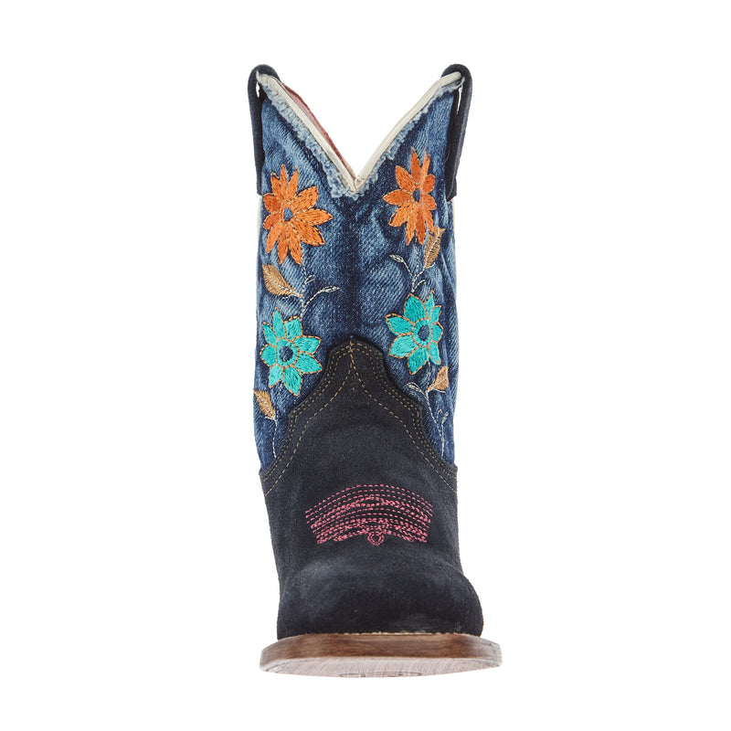 Roper Footwear Kid`s Flower Power Blue Suede and Denim Shaft Cowgirl Boot