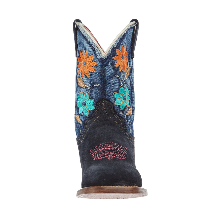Roper Footwear Kid`s Flower Power Blue Suede and Denim Shaft Cowgirl Boot