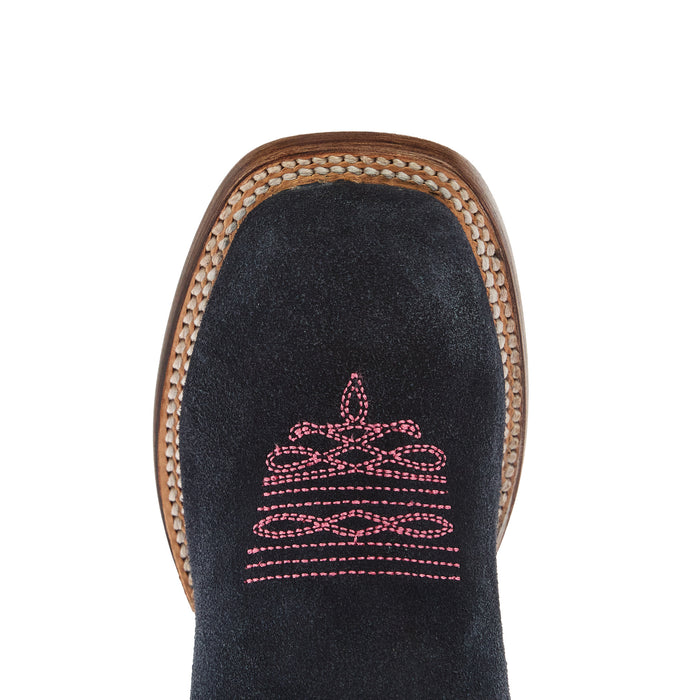 Roper Footwear Kid`s Flower Power Blue Suede and Denim Shaft Cowgirl Boot