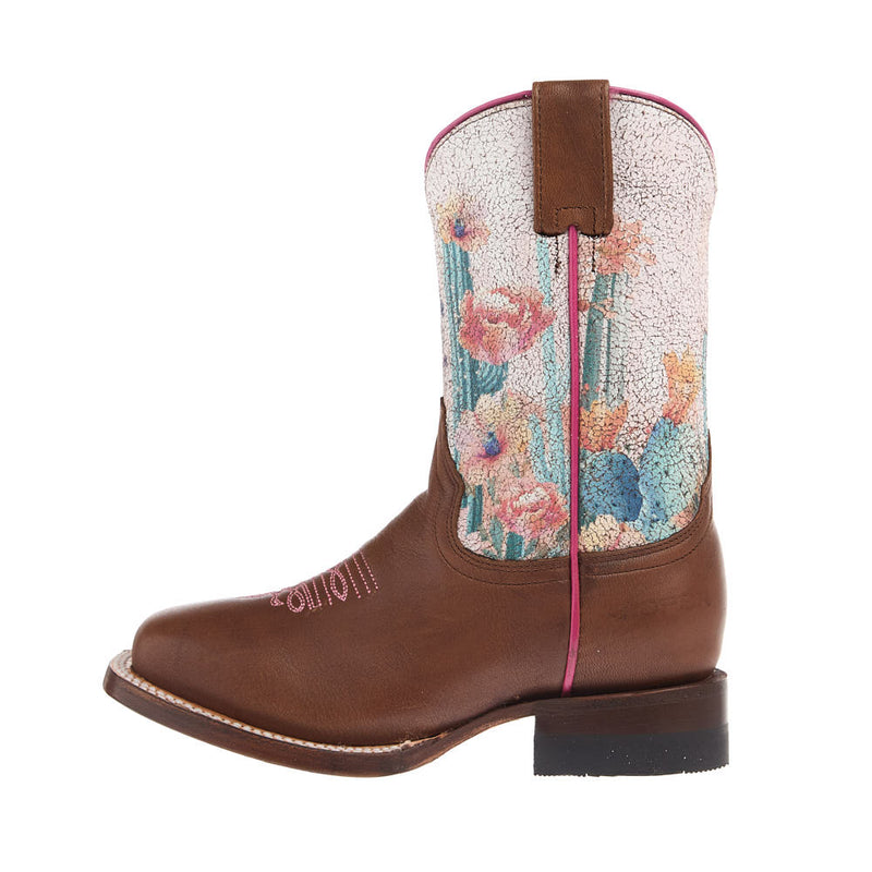 Roper Footwear Little Kid's Cactus Flowers Brown Square Toe Boot