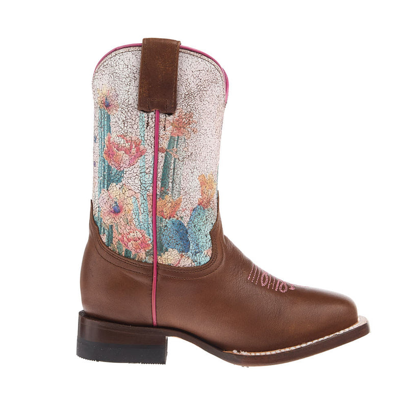 Roper Footwear Little Kid's Cactus Flowers Brown Square Toe Boot