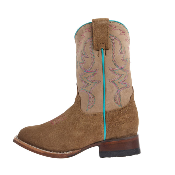 Roper Footwear Kid's Saquaro Tan Suede Vamp Square Toe Leather Sole Boot