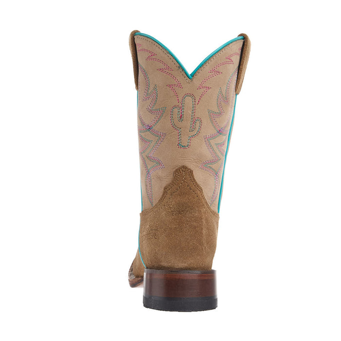 Roper Footwear Kid's Saquaro Tan Suede Vamp Square Toe Leather Sole Boot