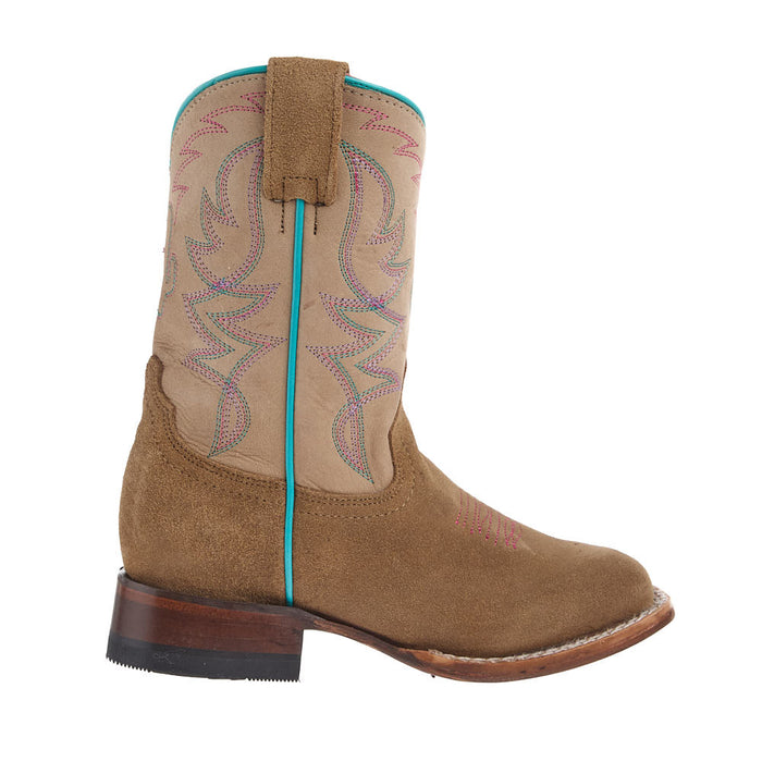 Roper Footwear Kid's Saquaro Tan Suede Vamp Square Toe Leather Sole Boot