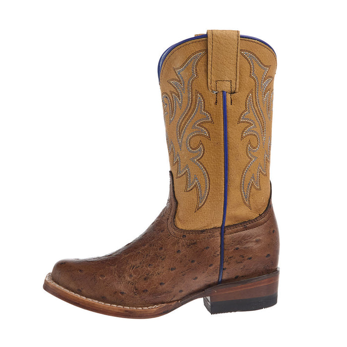 Roper Footwear Kid's Quill Waxy Brown with Tan Leather Shaft Cutter Toe Boot