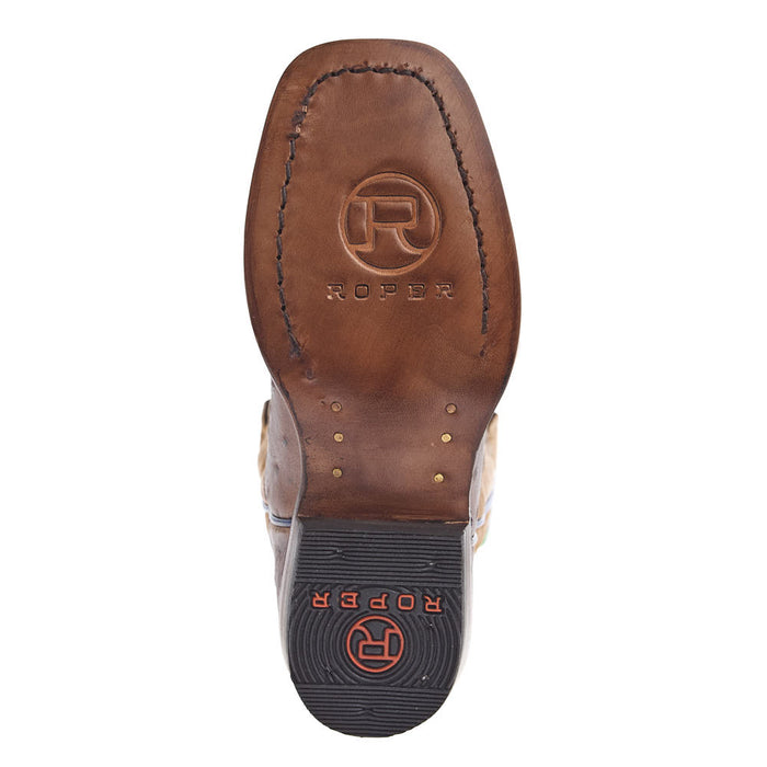 Roper Footwear Kid's Quill Waxy Brown with Tan Leather Shaft Cutter Toe Boot