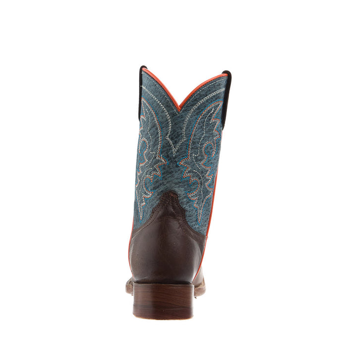 Roper Footwear Kid's Burnished Brown Vamp 8in Waxy Dark Blue Top