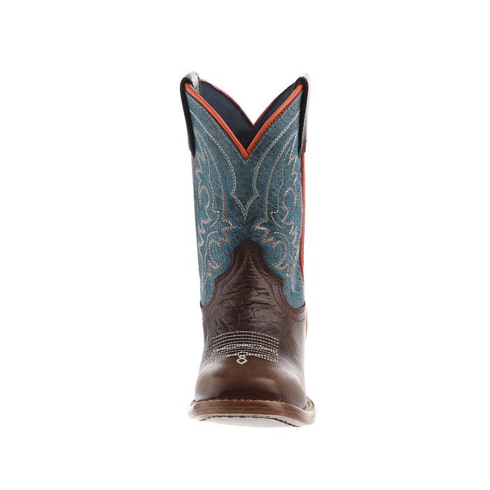 Roper Footwear Kid's Burnished Brown Vamp 8in Waxy Dark Blue Top