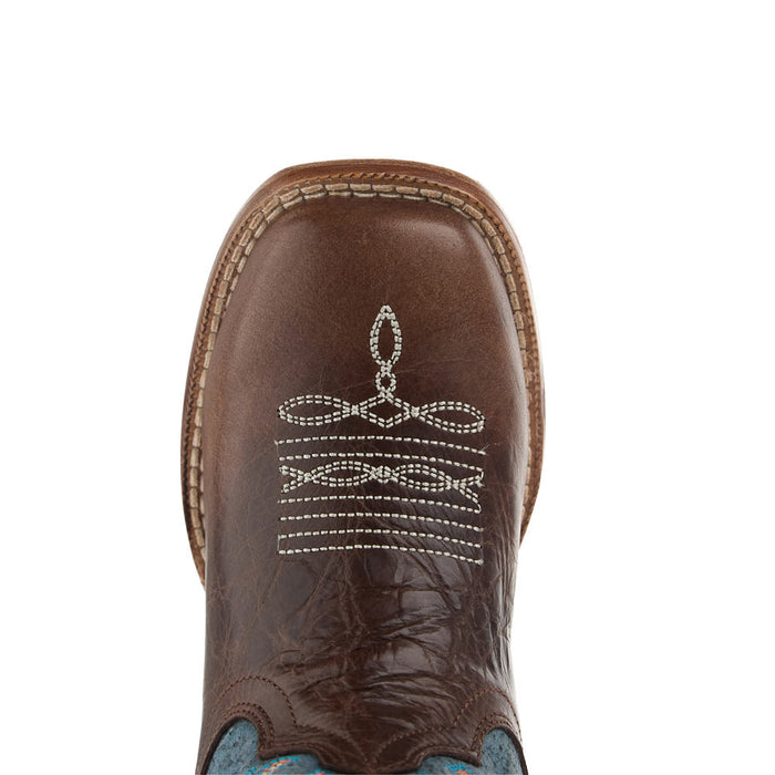 Roper Footwear Kid's Burnished Brown Vamp 8in Waxy Dark Blue Top