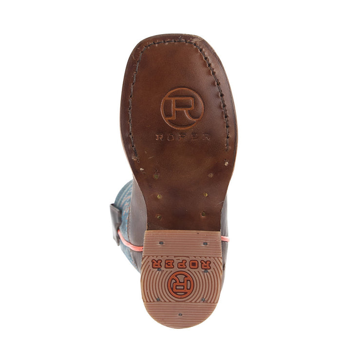 Roper Footwear Kid's Burnished Brown Vamp 8in Waxy Dark Blue Top