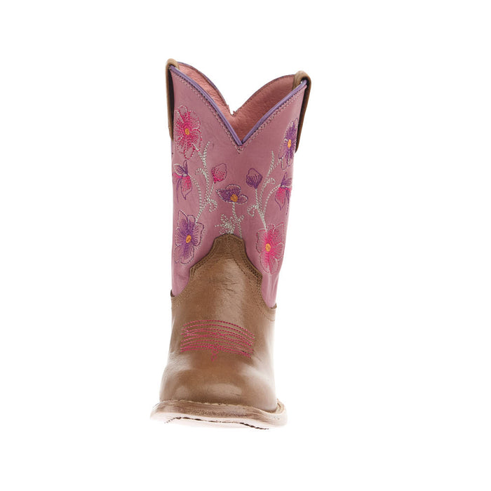 Roper Footwear Kid's Waxy Tan Vamp 8in Pink Flower Embroidered Top