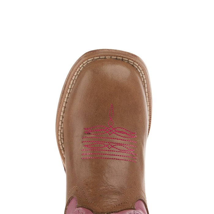Roper Footwear Kid's Waxy Tan Vamp 8in Pink Flower Embroidered Top