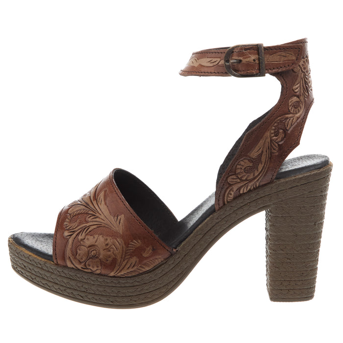 Roper Footwear Womens High Tide Tan Tooled Leather Heel