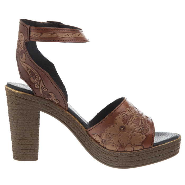 Roper Footwear Womens High Tide Tan Tooled Leather Heel
