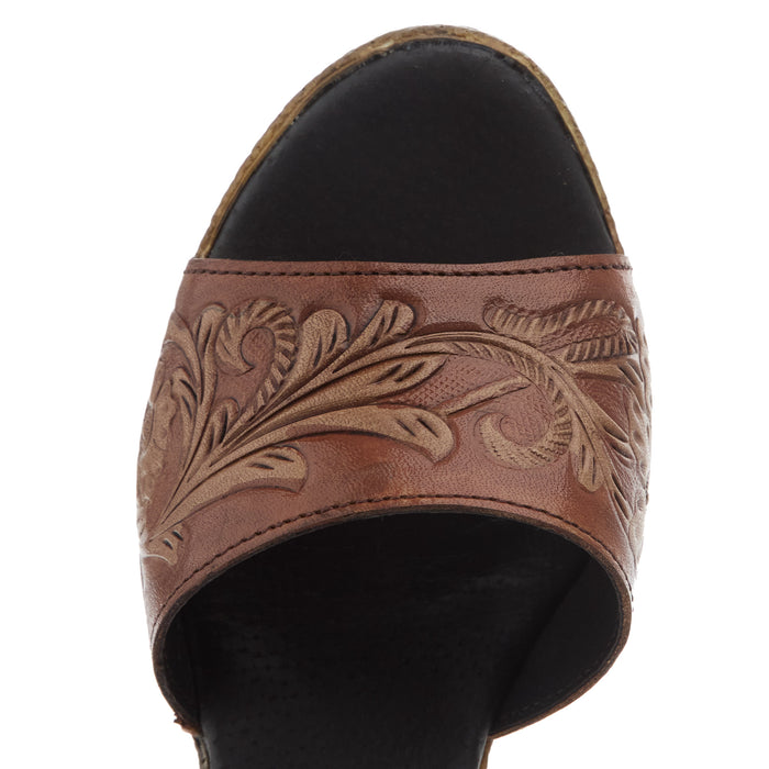 Roper Footwear Womens High Tide Tan Tooled Leather Heel