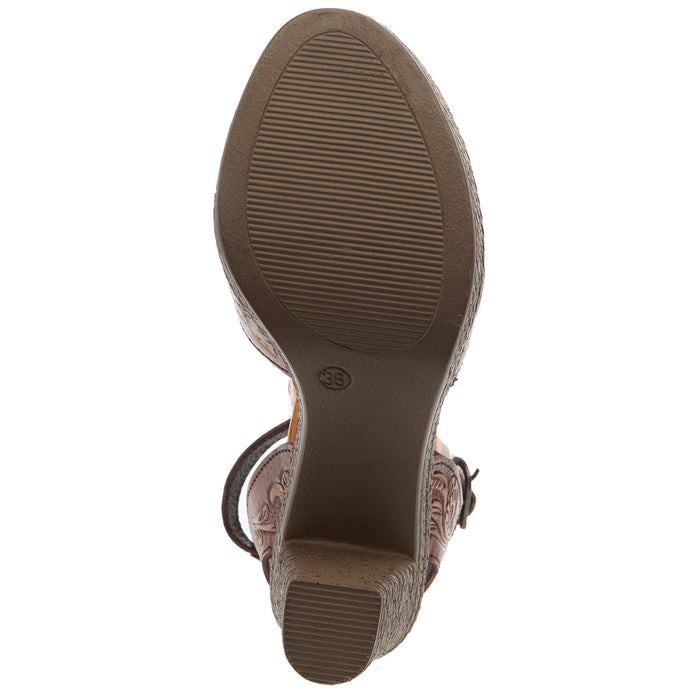Roper Footwear Womens High Tide Tan Tooled Leather Heel