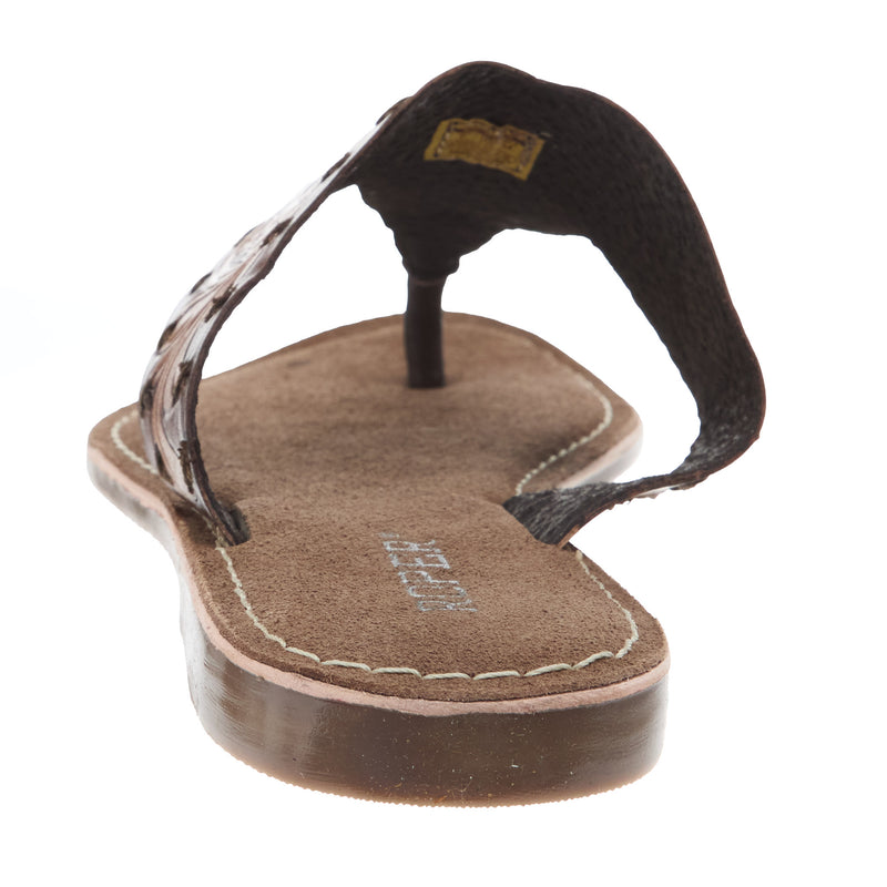 Roper Footwear Womens Juliet Brown Painted Tooled Leather Thong Sandal