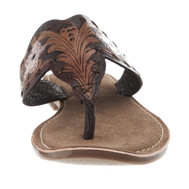 Roper Footwear Womens Juliet Brown Painted Tooled Leather Thong Sandal
