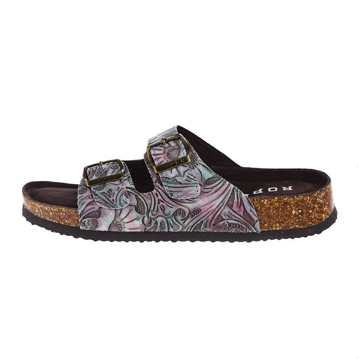 Roper Footwear Women`s Delilah Floral Embossed Two Strap Sandal