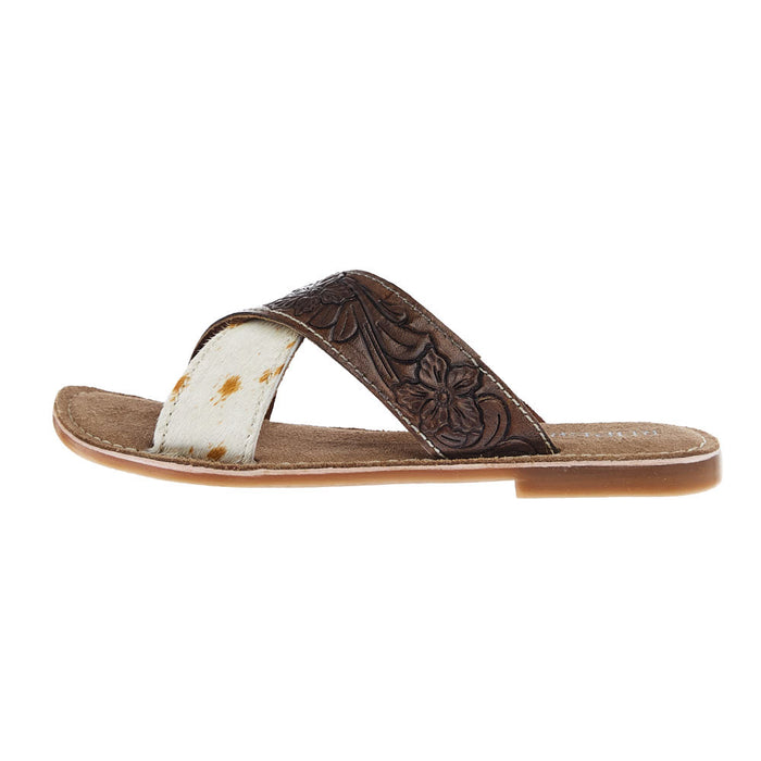 Roper Footwear Women`s Delaney Brown Tooled Hair On Sandal