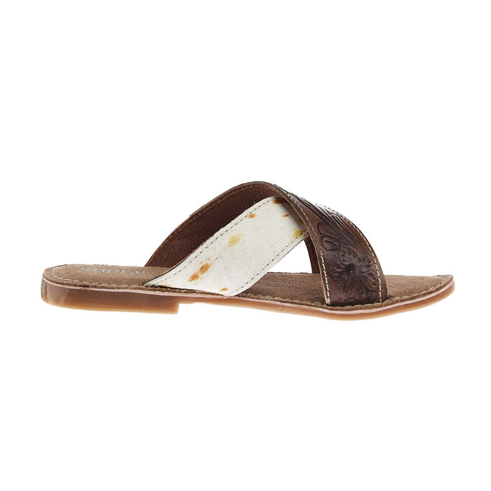 Roper Footwear Women`s Delaney Brown Tooled Hair On Sandal