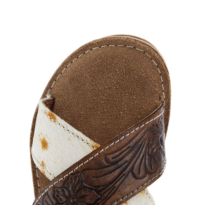 Roper Footwear Women`s Delaney Brown Tooled Hair On Sandal