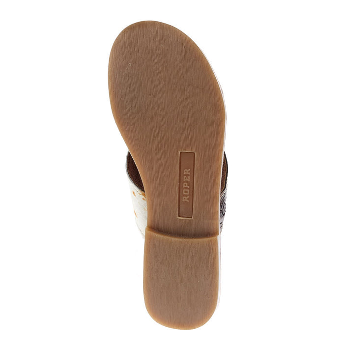 Roper Footwear Women`s Delaney Brown Tooled Hair On Sandal