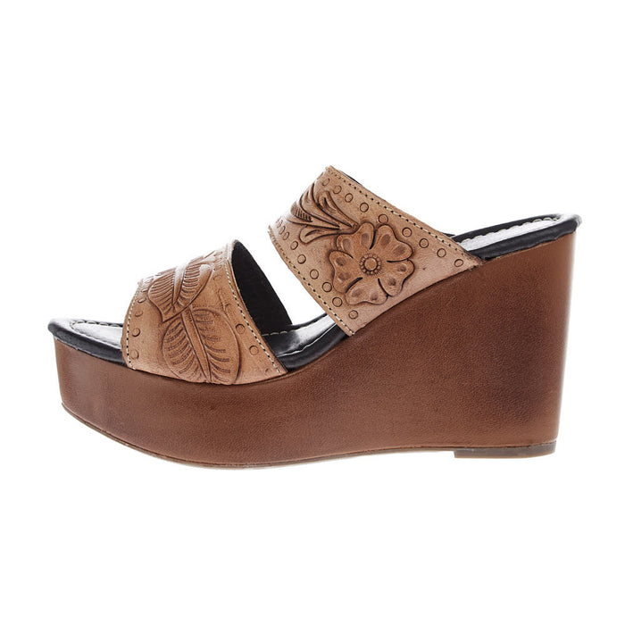 Roper Footwear Women`s Diva II Tan Tooled Wedge