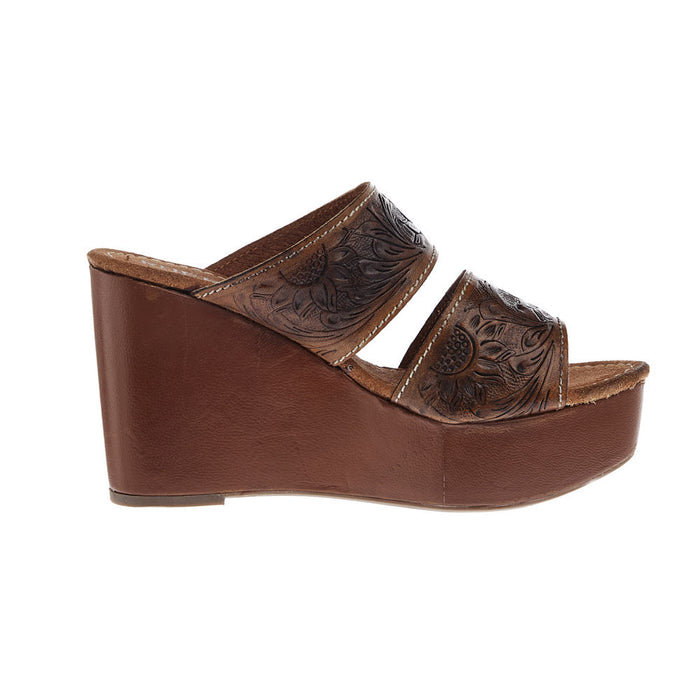 Roper Footwear Women`s Diva II Cognac Tooled Wedge