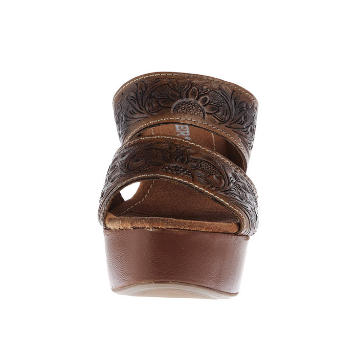 Roper Footwear Women`s Diva II Cognac Tooled Wedge